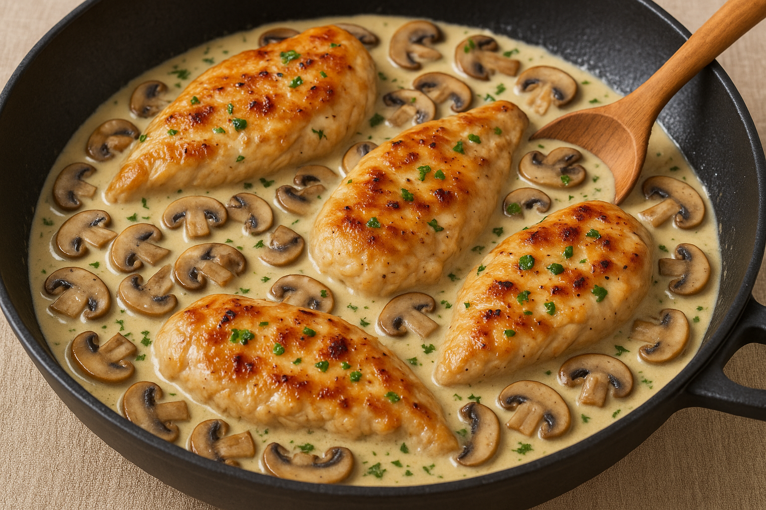 دجاج بالكريمة والفطر: لذة إيطالية في 20 دقيقة