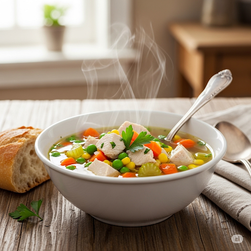 شوربة خضار بالدجاج (وجبة كاملة وعالية البروتين)