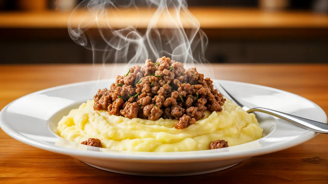 بطاطس بورية باللحمة المفرومة (طبق عائلي)